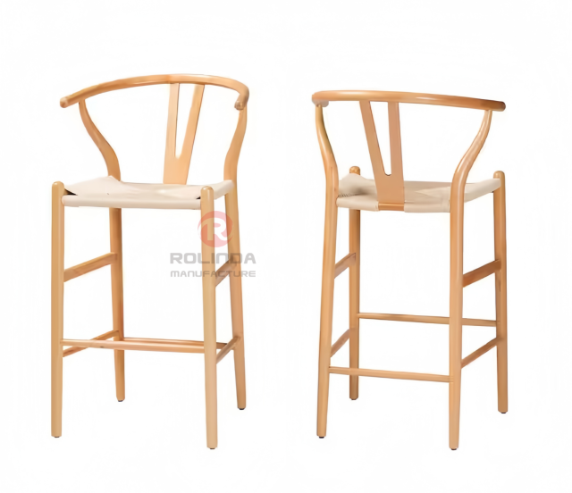 Light colored rope braided cushion bar chair Hotel Restaurant Y solid wood chair