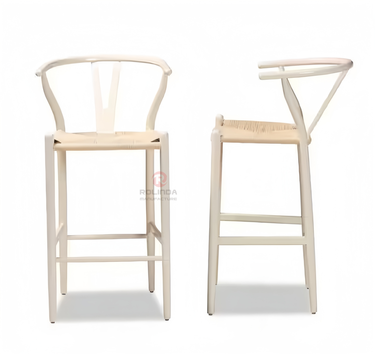 White rope braided cushion bar Chair Hotel Restaurant Y solid wood chair with back