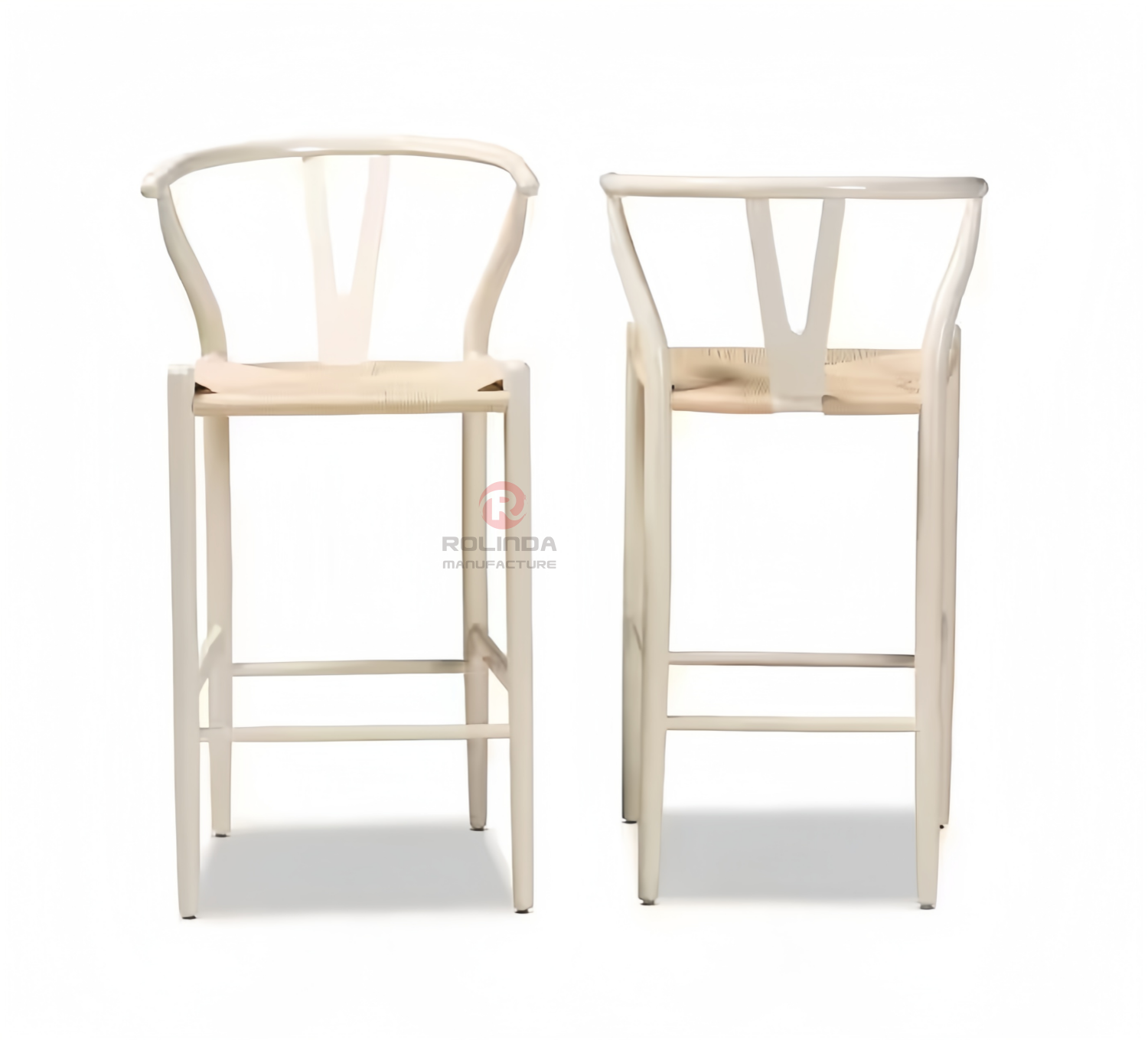 White rope braided cushion bar Chair Hotel Restaurant Y solid wood chair with back