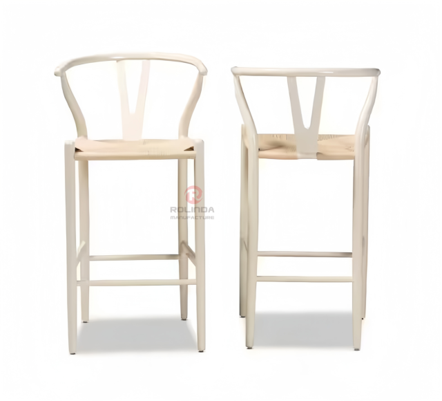 White rope braided cushion bar Chair Hotel Restaurant Y solid wood chair with back