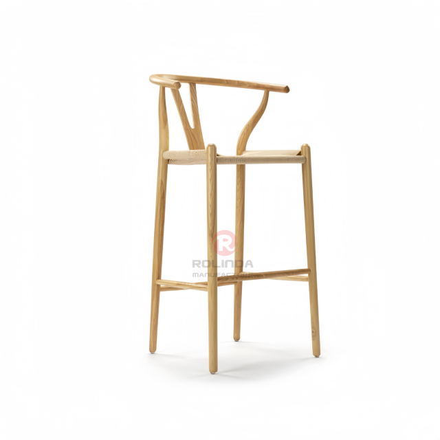 Light colored rope braided cushion bar chair Hotel Restaurant Y solid wood chair