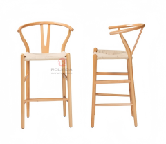 Light colored rope braided cushion bar chair Hotel Restaurant Y solid wood chair