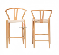Light colored rope braided cushion bar chair Hotel Restaurant Y solid wood chair