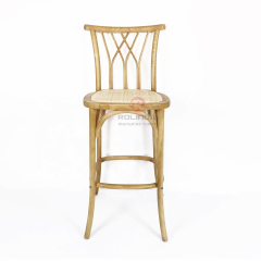 Original wood color restaurant bar chair multi-fork back rattan cushion solid wood chair