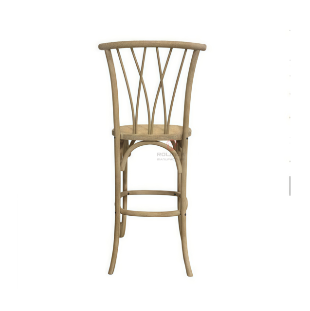 Rattan cushion multi-cross back Hotel restaurant high bar chair Solid wood frame chair Willow Barstool