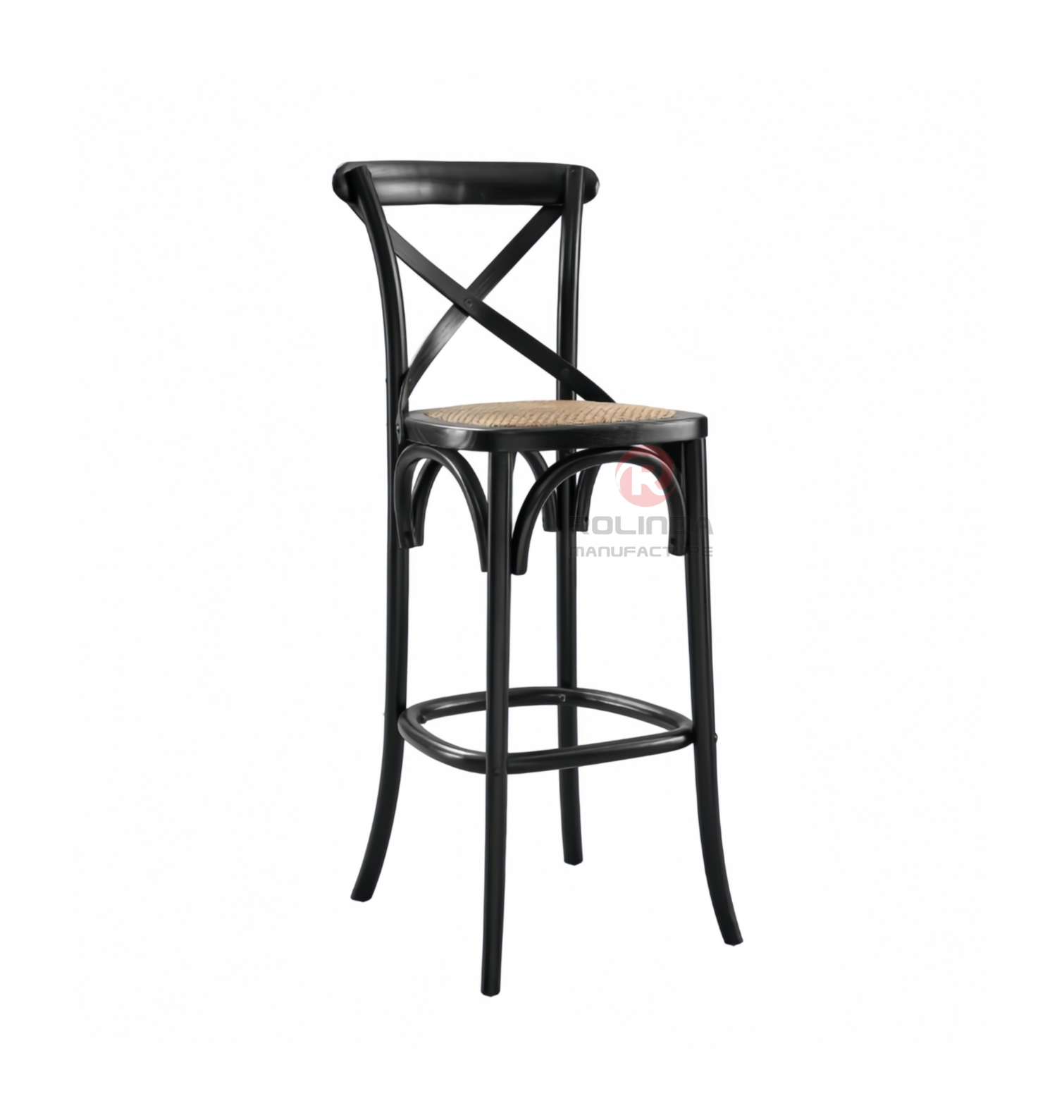 Black restaurant balcony garden rattan woven solid wood cross-backed chair