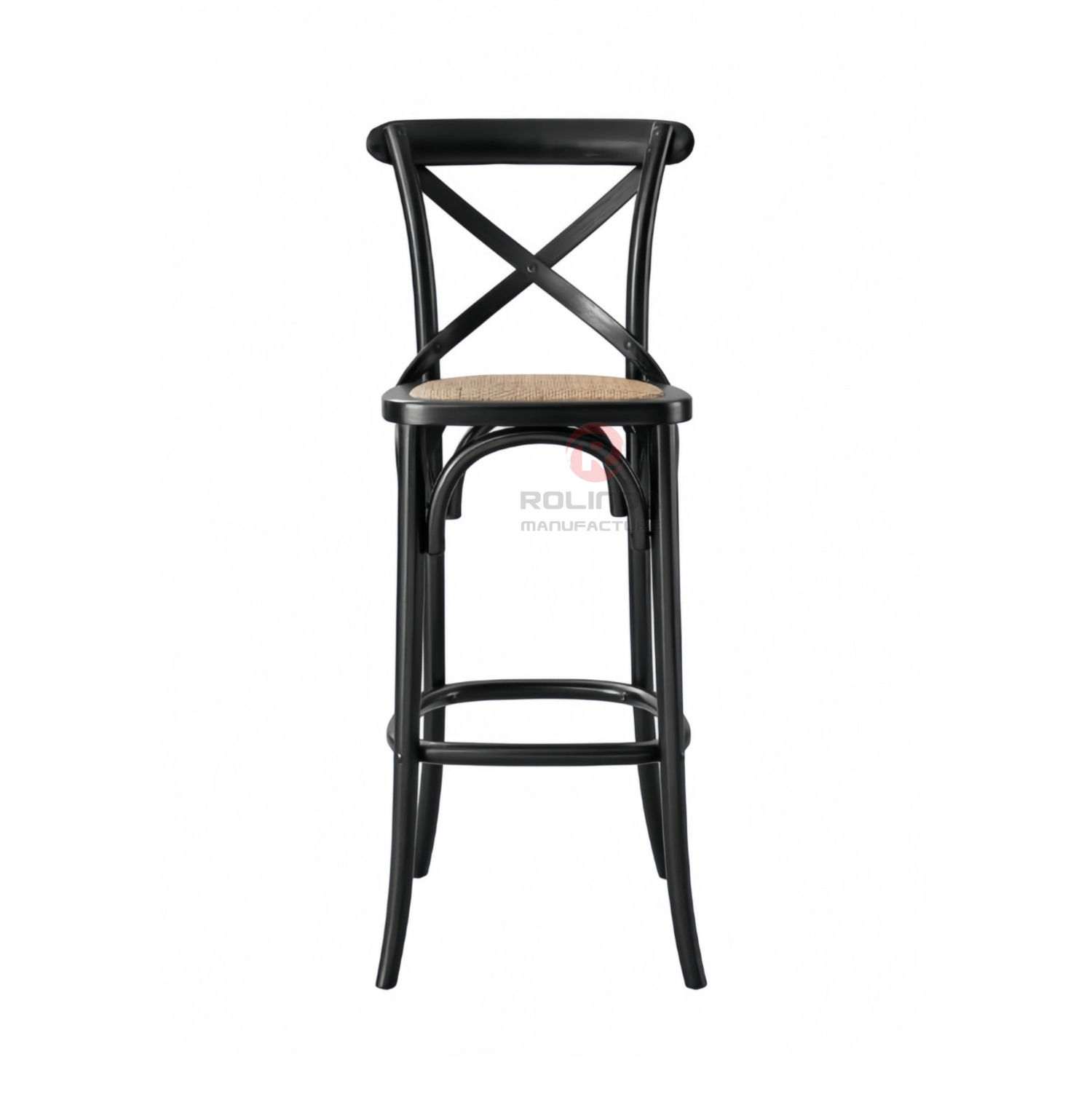 Black restaurant balcony garden rattan woven solid wood cross-backed chair