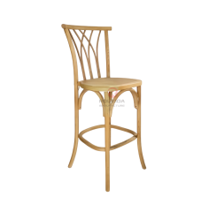 Original wood color restaurant bar chair multi-fork back rattan cushion solid wood chair