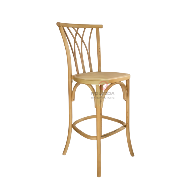 Original wood color restaurant bar chair multi-fork back rattan cushion solid wood chair