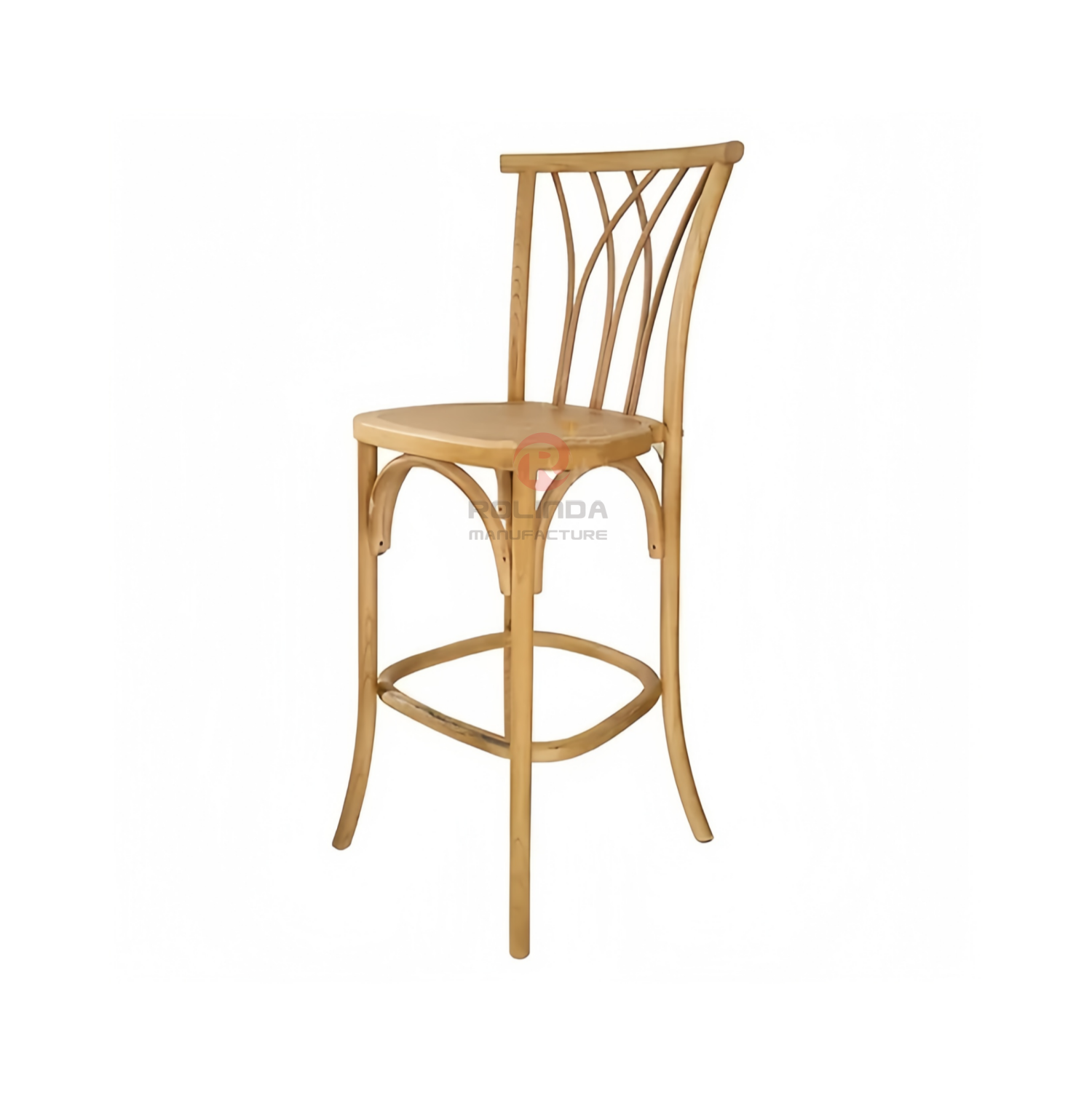 Rattan cushion multi-cross back Hotel restaurant high bar chair Solid wood frame chair Willow Barstool