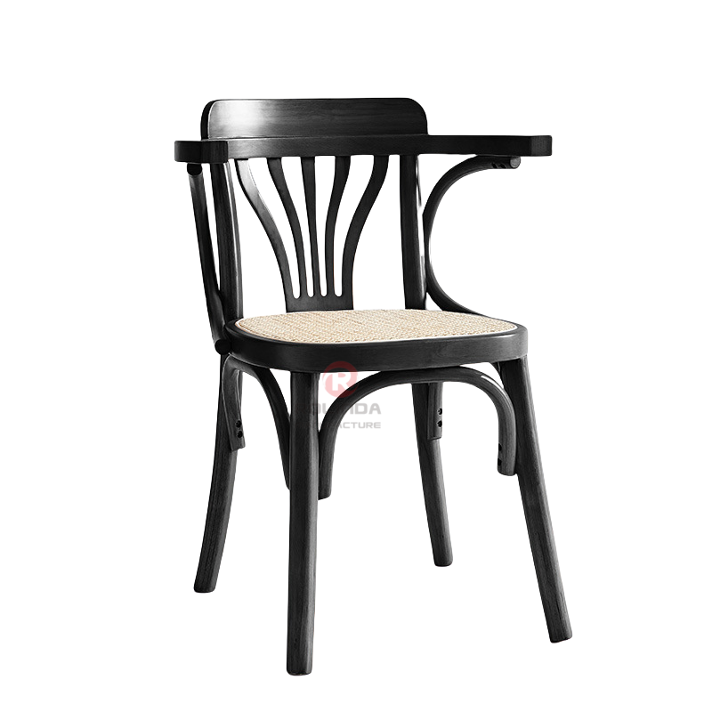 Black corner chair in living room Bedroom fan-back rattan cushion solid wood armchair