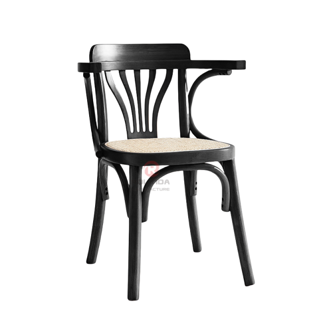 Black corner chair in living room Bedroom fan-back rattan cushion solid wood armchair