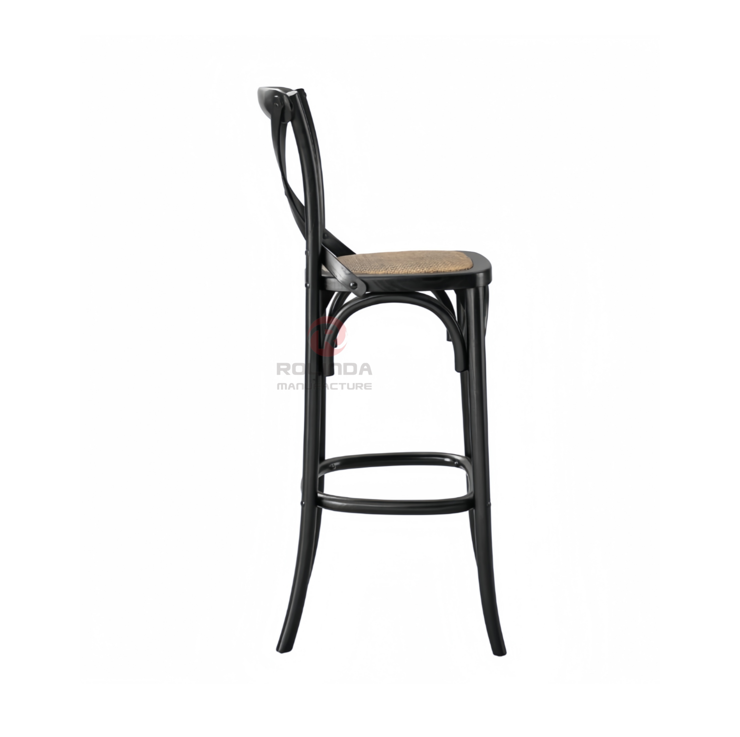 Black restaurant balcony garden rattan woven solid wood cross-backed chair