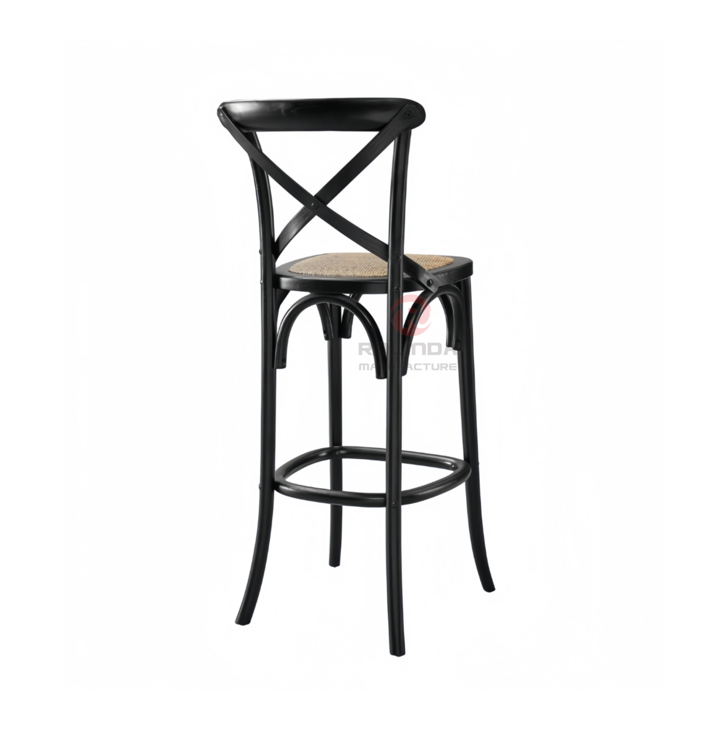 Black restaurant balcony garden rattan woven solid wood cross-backed chair
