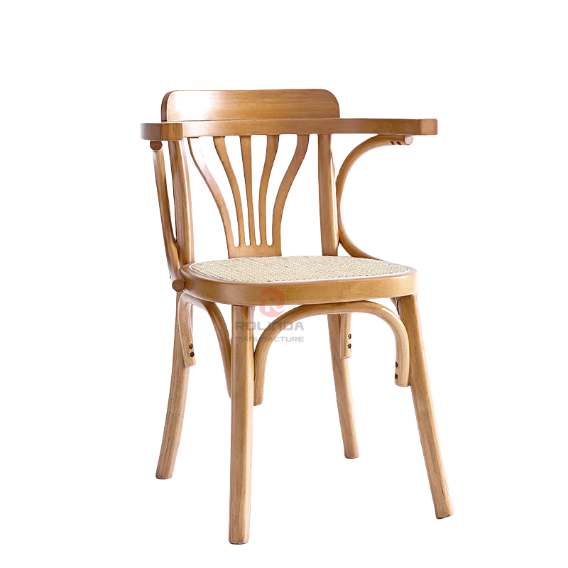 Light colored hotel Restaurant Balcony Garden fan-back rattan cushion solid wood armchairs