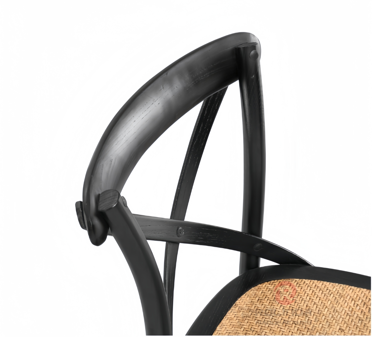 Black restaurant balcony garden rattan woven solid wood cross-backed chair