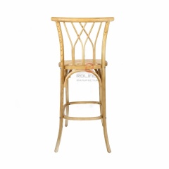 Original wood color restaurant bar chair multi-fork back rattan cushion solid wood chair