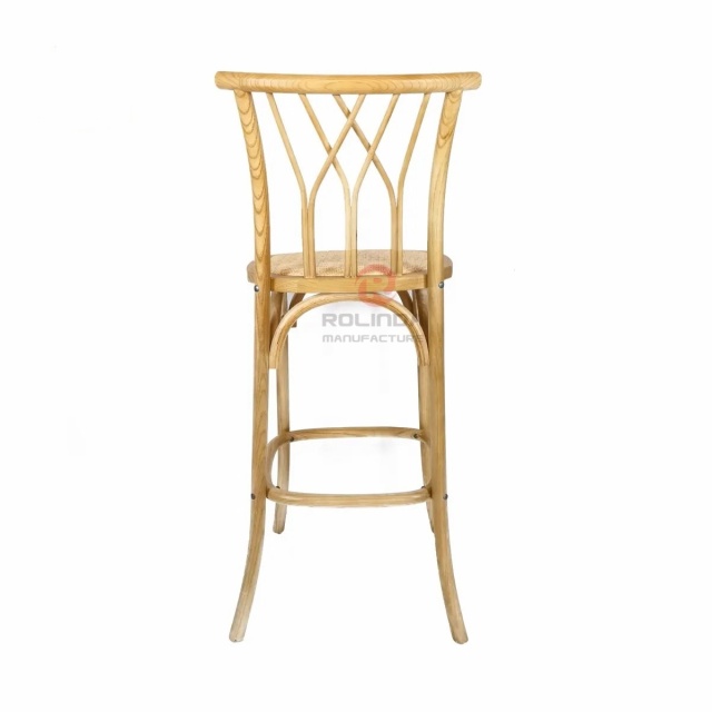 Original wood color restaurant bar chair multi-fork back rattan cushion solid wood chair
