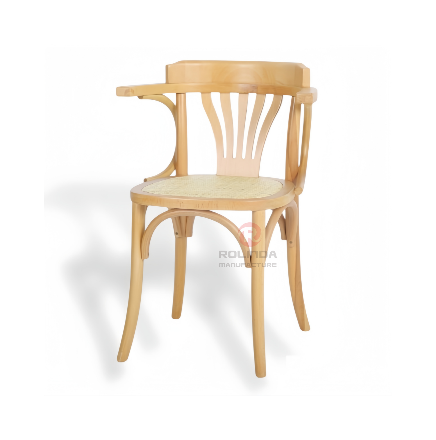 Light colored hotel Restaurant Balcony Garden fan-back rattan cushion solid wood armchairs
