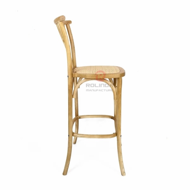Rattan cushion multi-cross back Hotel restaurant high bar chair Solid wood frame chair Willow Barstool