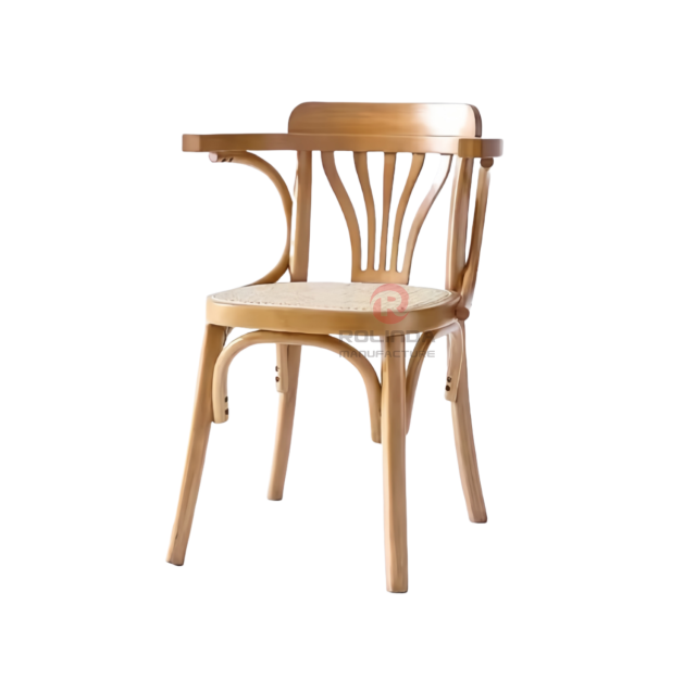 Light colored hotel Restaurant Balcony Garden fan-back rattan cushion solid wood armchairs