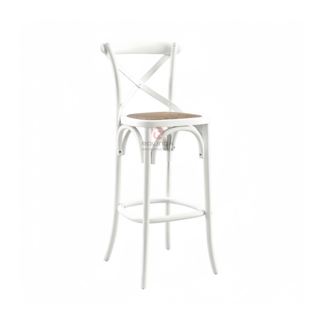 White restaurant balcony garden rattan woven solid wood cross-backed chairs
