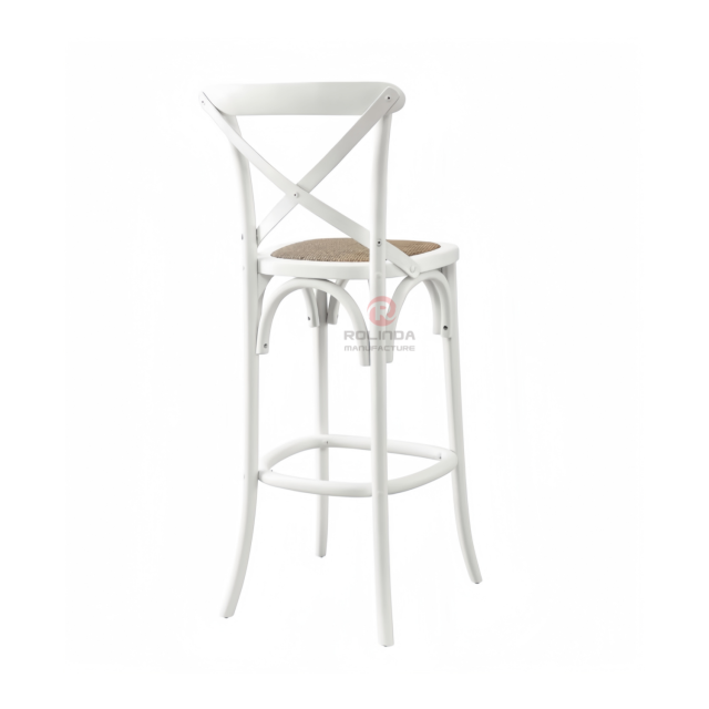 White restaurant balcony garden rattan woven solid wood cross-backed chairs