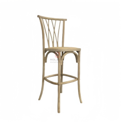Rattan cushion multi-cross back Hotel restaurant high bar chair Solid wood frame chair Willow Barstool