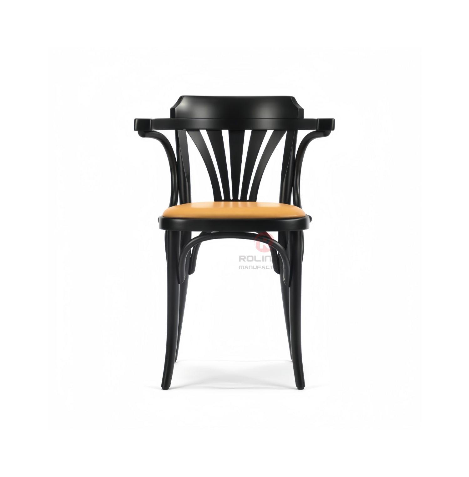 Black corner chair in living room Bedroom fan-back rattan cushion solid wood armchair