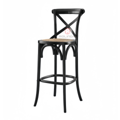 Black restaurant balcony garden rattan woven solid wood cross-backed chair