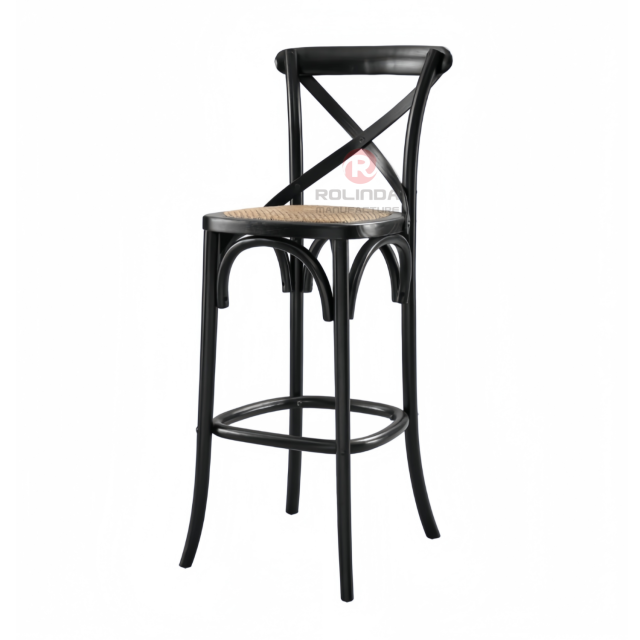 Black restaurant balcony garden rattan woven solid wood cross-backed chair