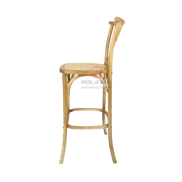 Original wood color restaurant bar chair multi-fork back rattan cushion solid wood chair