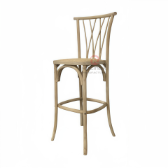 Rattan cushion multi-cross back Hotel restaurant high bar chair Solid wood frame chair Willow Barstool