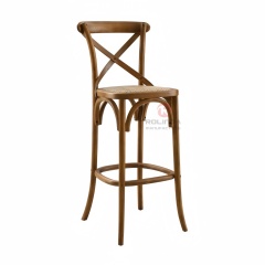 Dark stackable Hotel Cafe High Bar chairs Rattan upholstered solid wood cross-backed chairs