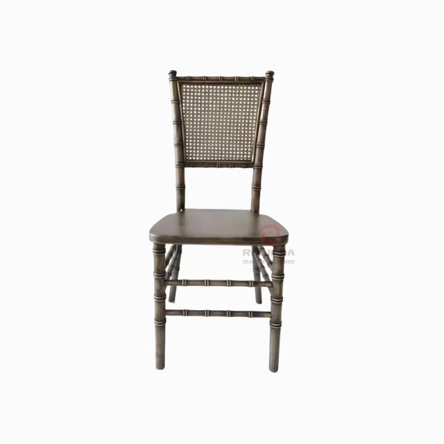 Black wedding banquet party rectangular grid backrest solid wood chair