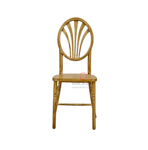 Original wood-colored wedding banquet round fan-shaped patterned backrest Phoenix chair