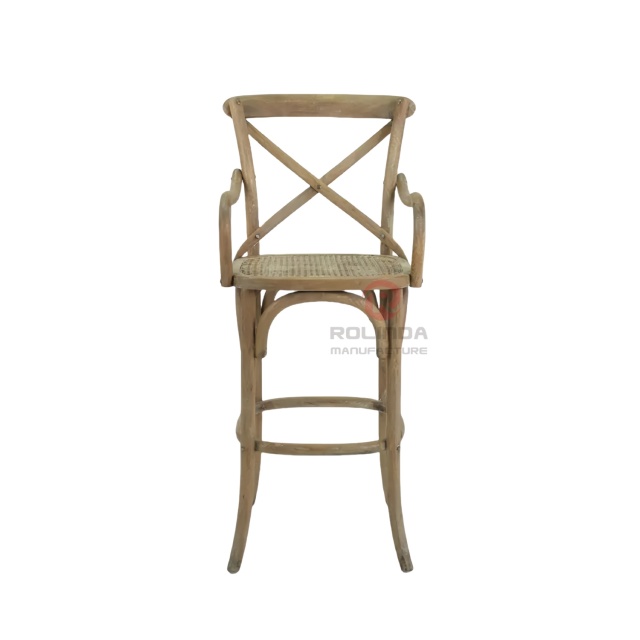 Dark living room Hotel rattan cushion solid wood cross back armchair