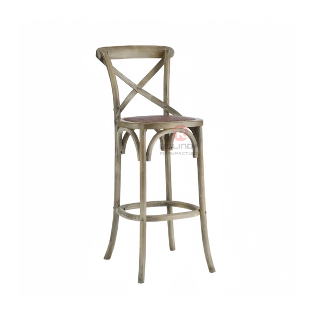 Multi-color wedding hotel stackable high bar chairs Rattan upholstered solid wood cross-backed chairs