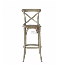 Multi-color wedding hotel stackable high bar chairs Rattan upholstered solid wood cross-backed chairs