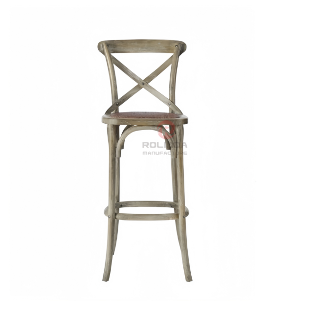 Multi-color wedding hotel stackable high bar chairs Rattan upholstered solid wood cross-backed chairs
