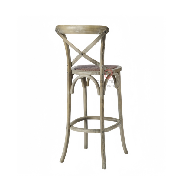 Multi-color wedding hotel stackable high bar chairs Rattan upholstered solid wood cross-backed chairs