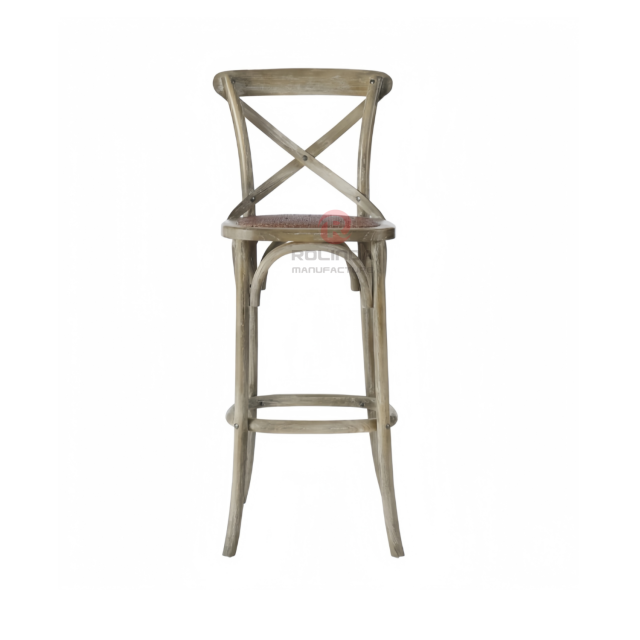 Multi-color wedding hotel stackable high bar chairs Rattan upholstered solid wood cross-backed chairs