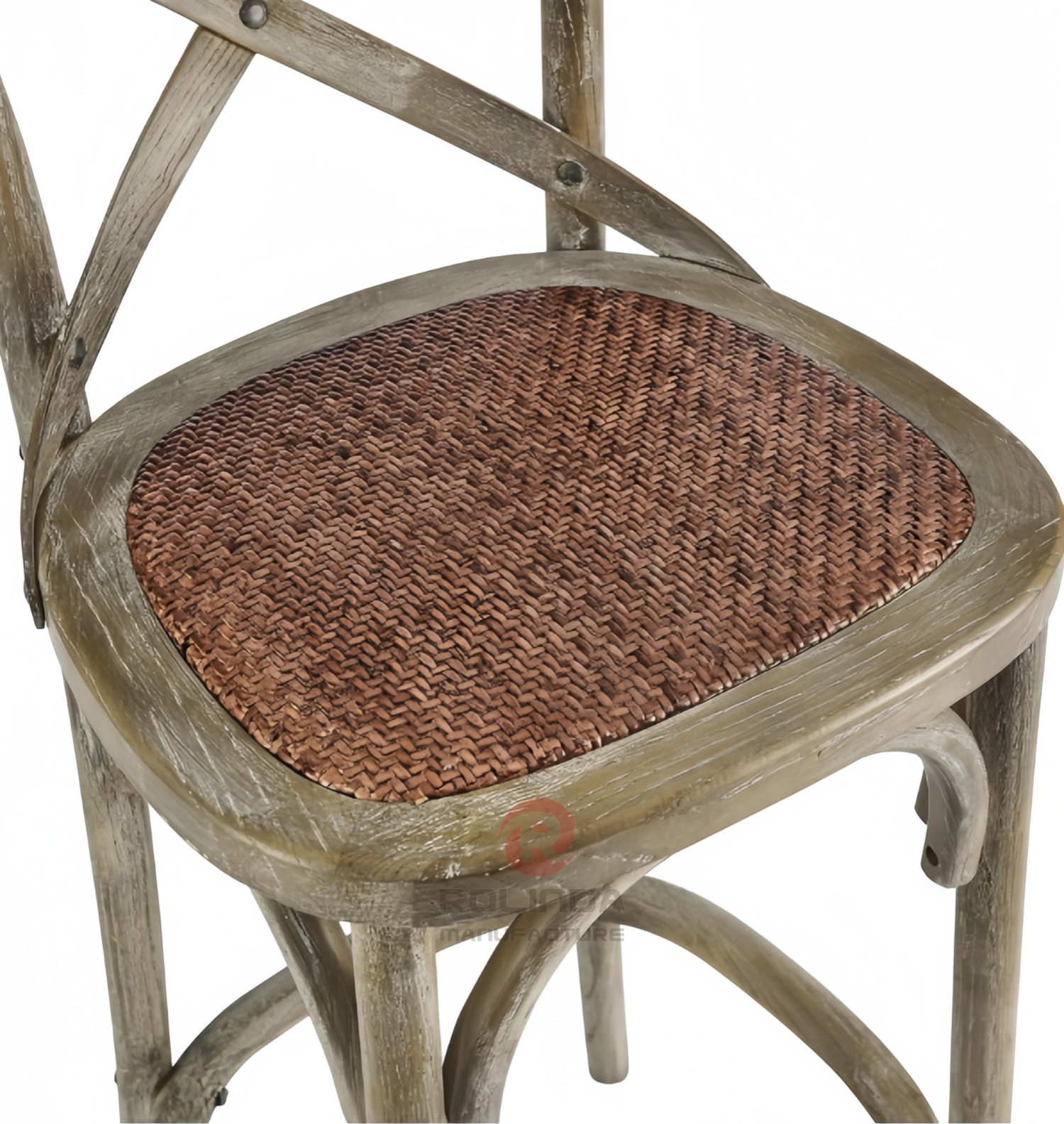 Multi-color wedding hotel stackable high bar chairs Rattan upholstered solid wood cross-backed chairs