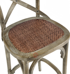 Multi-color wedding hotel stackable high bar chairs Rattan upholstered solid wood cross-backed chairs