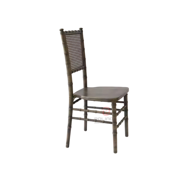 Black wedding banquet party rectangular grid backrest solid wood chair