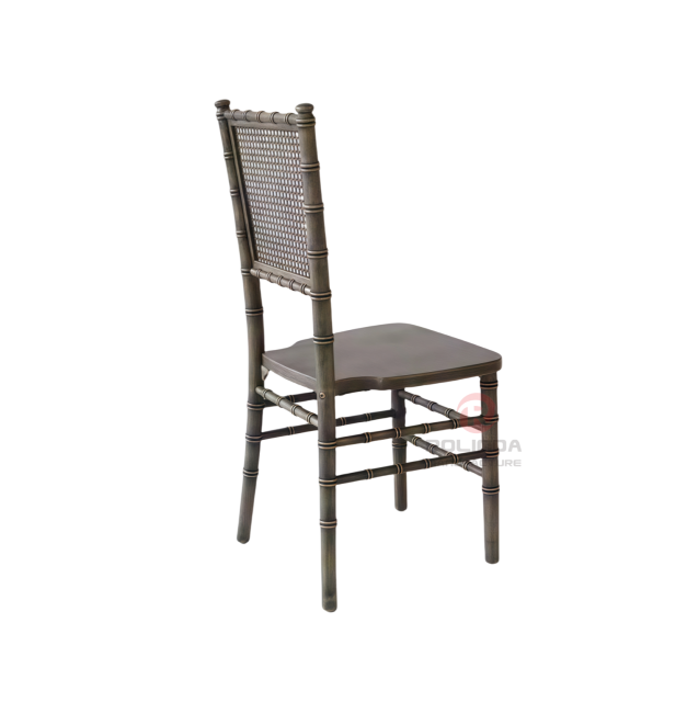 Black wedding banquet party rectangular grid backrest solid wood chair