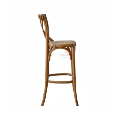 Dark stackable Hotel Cafe High Bar chairs Rattan upholstered solid wood cross-backed chairs