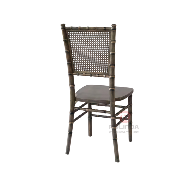 Black wedding banquet party rectangular grid backrest solid wood chair