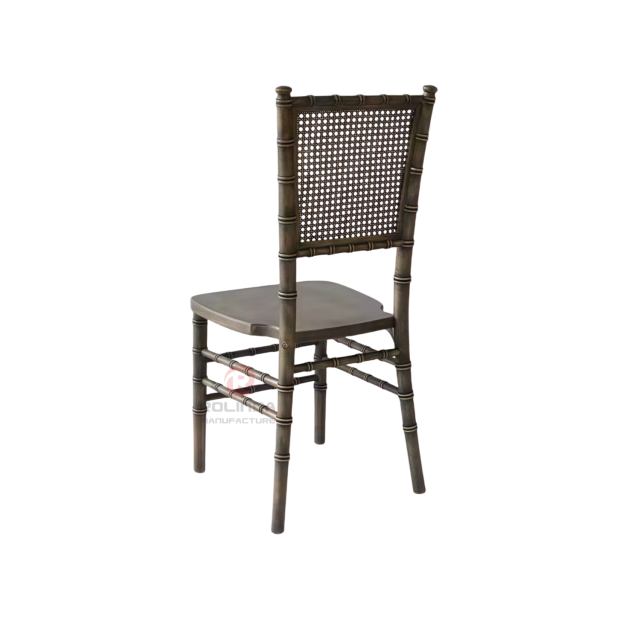 Black wedding banquet party rectangular grid backrest solid wood chair