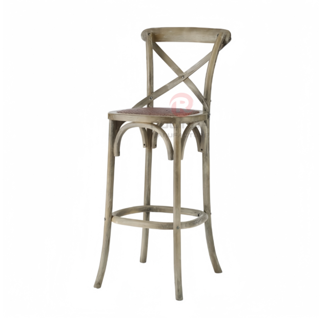 Multi-color wedding hotel stackable high bar chairs Rattan upholstered solid wood cross-backed chairs